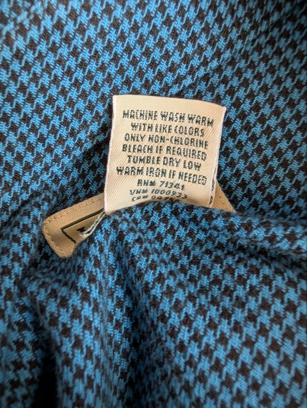 L.L. Bean Blue Black Houndstooth Cotton Flannel Button-Down Shirt - L Tall